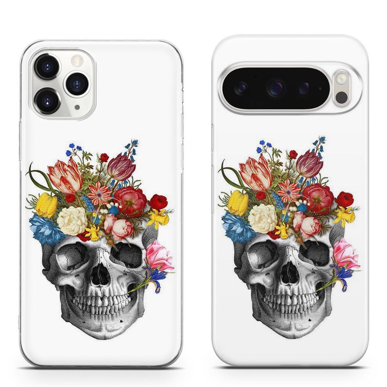 Funda de teléfono con calavera floral para iPhone 17 ProMax 16E 15 Pro 14 13 Mini Pixel 10ProXL 9 Pro 8 A 3