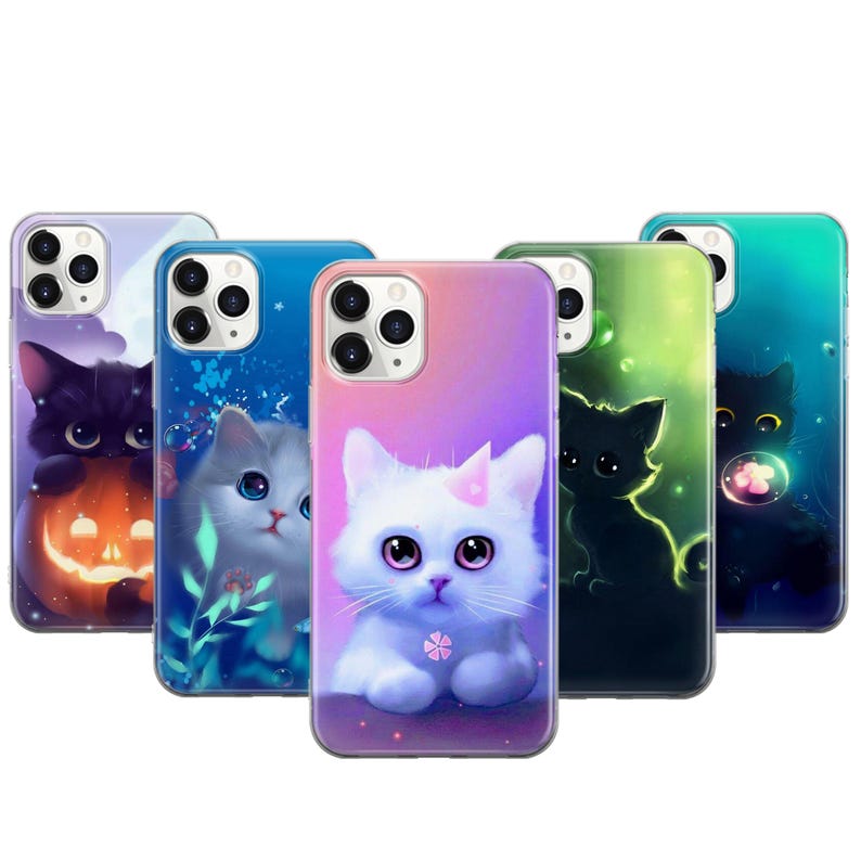 Cartoon Cat Phone Case For iPhone 17 ProMax 16E 15 Pro 14 13 Mini Pixel 10ProXL 9 Pro 8 A Soft TPU Gel Protective Cover,cute cat phone case image 1