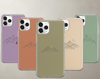 Line Art Landscape Phone Case for iPhone 17 Pro Max 16E 15 14 Mini Google Pixel 10 Pro XL 9 A minimalist nature, boho mountain cover,hiking