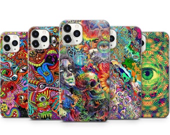 Coque de téléphone psychédélique 15 14 Pro Max 13 12 11 Xr Xs X 8 7 Se2022 Samsung S24 S23 Ultra S22 S21 S20 S10 A13 A14 A21 A50 A70 A71