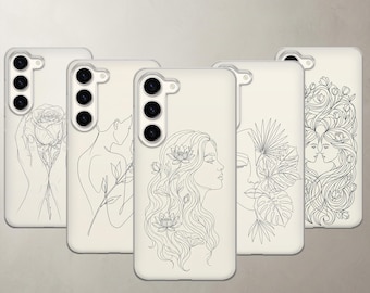 Minimalist Line Art Phone Case Boho Female Silhouette Cover For Samsung Galaxy S26 Ultra S25 FE S24 Plus S23 S22 A15 A17 A25 A26 A37 A55 A57