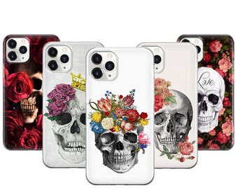 Floral Skull Phone Case For iPhone 17 ProMax 16E 15 Pro 14 13 Mini Pixel 10ProXL 9 Pro 8 A