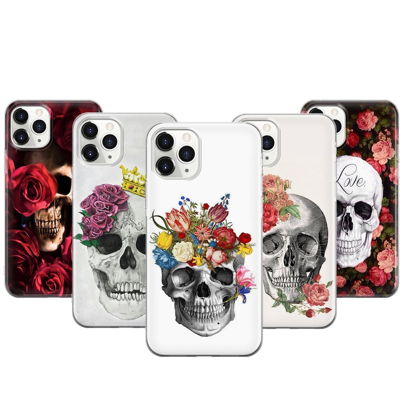 Funda de teléfono con calavera floral para iPhone 17 ProMax 16E 15 Pro 14 13 Mini Pixel 10ProXL 9 Pro 8 A imagen 1
