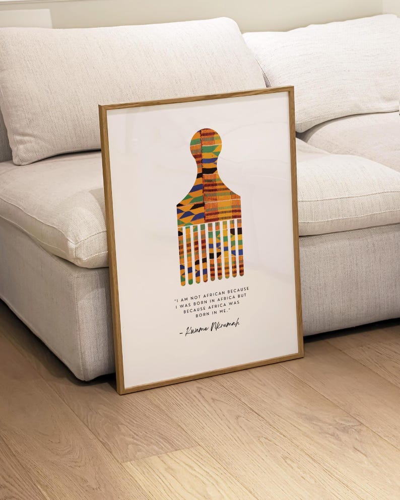 Set of African Kente Wall Art Prints, Kente Africa Print, Afro Comb ...