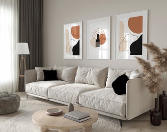 Set of Abstract Afro Shapes and Afro Comb Print, African Wall Art Print, Boho Wall Art, Modern Home Decor, African Prints, Burnt Orange Art.