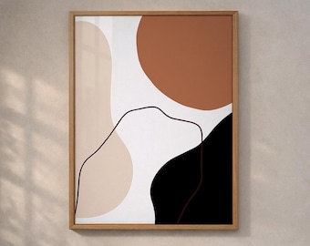 Abstract Afro Shapes Print, Boho Burnt Orange Wall Art