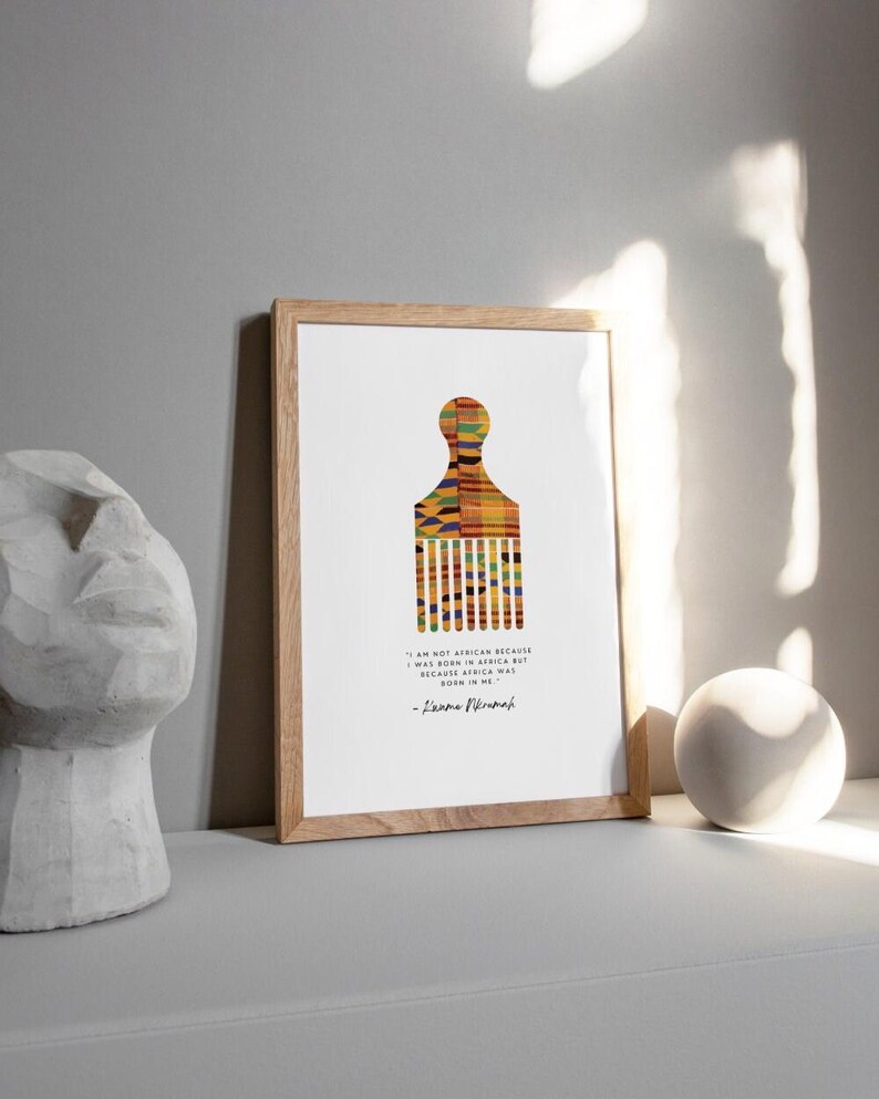Set of African Kente Wall Art Prints, Kente Africa Print, Afro Comb ...