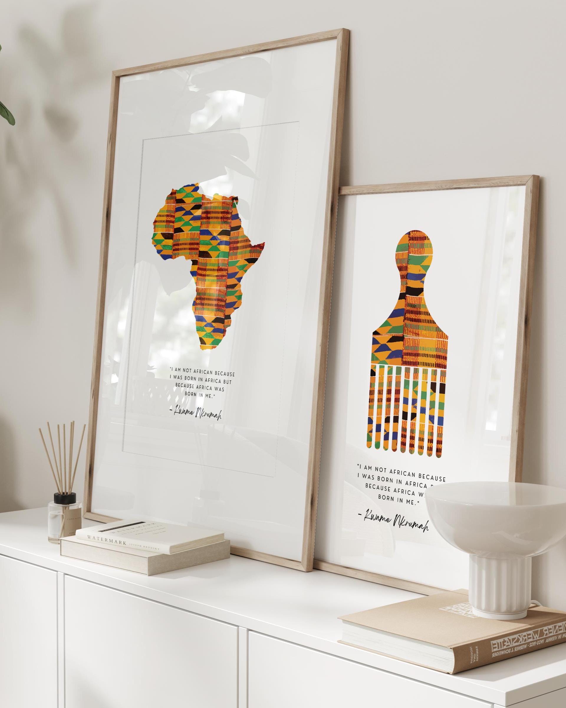 Set of African Kente Wall Art Prints, Kente Africa Print, Afro Comb ...