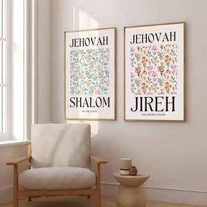 Jehovah Shalom & Jehovah Jireh Christian Wall Art Print set, God Hebrew Names, Bible Scripture | Christian Home Decor, Christian Gifts