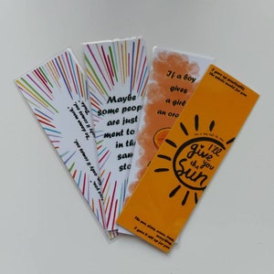 High quality handmade waterproof double-sided bookmarks that are inspired by the book I'll give you the sun by Jandy Nelson. All the designs are hand-drawn on graphical tablet. 

♥ Size of bookmarks: 5.5 x 15 (2.17 x 5.91 in)♥