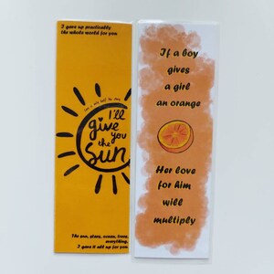 High quality handmade waterproof double-sided bookmarks that are inspired by the book I'll give you the sun by Jandy Nelson. All the designs are hand-drawn on graphical tablet. 

♥ Size of bookmarks: 5.5 x 15 (2.17 x 5.91 in)♥