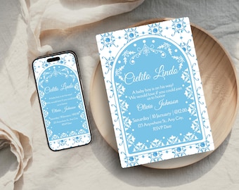 Editable Cielito Lindo Invitation Cielito Lindo Baby Shower Blue Talavera Papel Picado Invite Mexican Baby Shower BSBC01