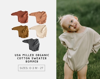 Oversized Organic Cotton Sweater Romper, Sweatshirt Romper, Baby Bubble One Piece, Earth Tones, Baby Gift, Cozy, Ethically Made