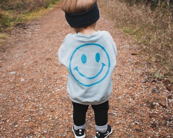 Organic Cotton Crewneck, Baby - Toddler Smiley Face Sweater, Graphic Crew, Custom Kids Clothing