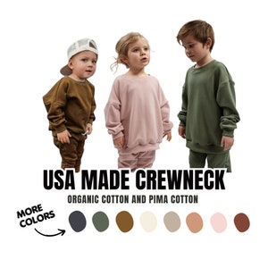 USA Made Crewneck, Organic Cotton, Pima Cotton, Luxury, Oversized Sweatshirt, Earth Tones, Baby, Toddler, Youth, Gift, Gender Neutral