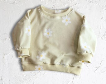 Sudadera de cuello redondo de algodón orgánico con estampado de flor de tilo (corte extragrande, confeccionada y cosida en EE. UU.)