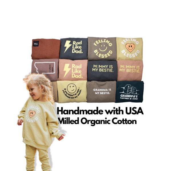 Organic Cotton Crewneck, Hand-Sewn, Unique and Comfortable - Oversized Sweatshirt in Earth Tones, Baby Gift, Toddler, Youth, Trendy Graphics