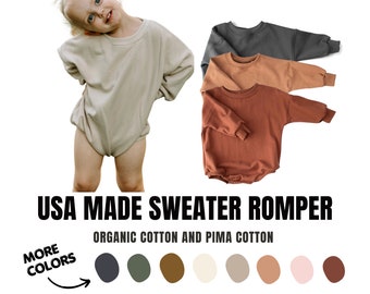 Oversized Sweater Romper, Organic Cotton, Pima Cotton, Luxury Materials, Sweatshirt Romper, Baby Bubble One Piece, Earth Tones, Baby Gift