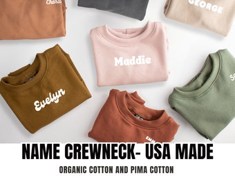 Personalized Crewneck, Organic Cotton, Pima Cotton, Name, Luxury, Oversized Sweatshirt, Earth Tones, Baby, Toddler, Youth, Gift, Baby Shower