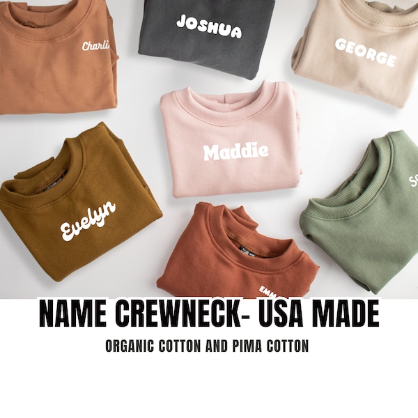 Personalized Crewneck, Organic Cotton, Pima Cotton, Name, Luxury, Oversized Sweatshirt, Earth Tones, Baby, Toddler, Youth, Gift, Baby Shower