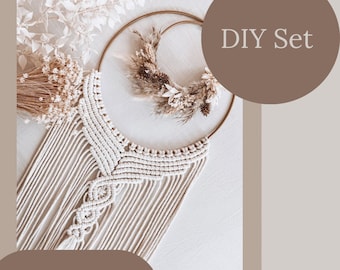 DIY set macrame wall hanging/ dream catcher with dried flowers - creative JGA, boho decoration make yourself with step-by-step instructions