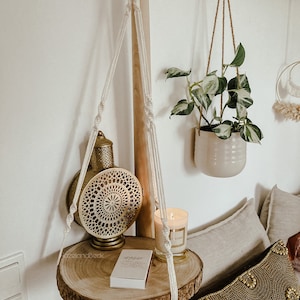 Bedside table hanging basket boho macrame hanging table shelf space-saving practical small table van mobile home wooden table