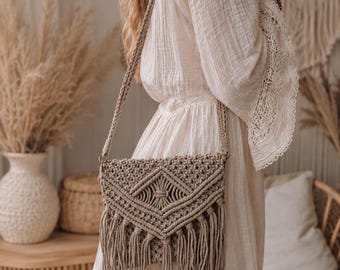 Macrame boho bag with fringe - perfect for summer, festivals or special occasions like weddings