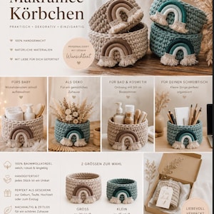 Macrame Boho Basket | Rainbow Storage Basket for Kids' Room | Handmade Organizer | Baby Room Decor | Baby Shower Gift | Crocheted