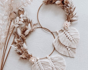 Feathers • Macrame • Dried flowers • Wall hanging • Boho • decoration • Wedding gift • Dried flower wreath • Flower ring