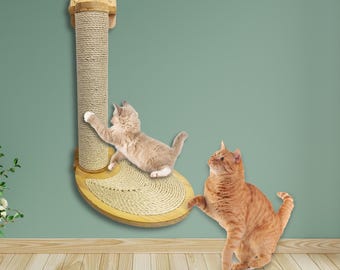 Cat Scratching Post from pinewood with Egg Platform M or L sized, Modern cat scratcher, Scratching post, Cat wall post, Katzenbaum