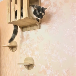 Möbelset für Katzen: 1 Haus + 2 Stufen! Katzenregale, Katzenwandregale, Katzenturm, Katzenwandmöbel, Kratzbaumturm, Katzenfensterstange