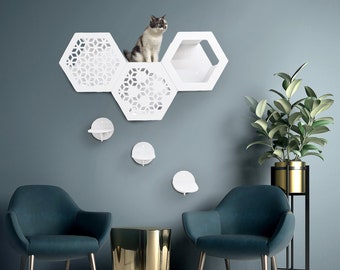 Juego de estantes de pared para gatos, estantes para gatos, muebles para gatos, juego de muebles de pared para gatos, muro de escalada para gatos, estante hexagonal para gatos, estantes de pared para gatos, torre para gatos