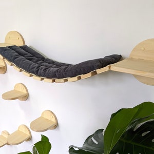 Set of Cat Bridge with Pillow for slipping and 5 Steps, Cat wall furniture set, Cat climbing wall, Cat wall furniture, Cat tower furniture