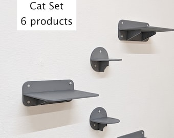Cat Wall Shelves Set in Gray color with 3 Steps and 3 Shelves for playing and napping, Perfect for Indoor and Outdoor, Cat Wall Mounted Set