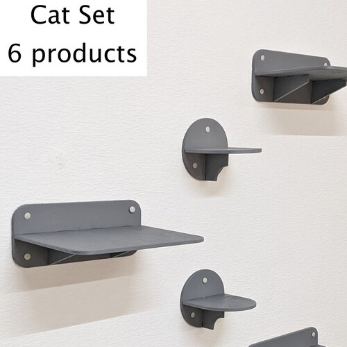 Cat Wall Shelves Set in Gray color with 3 Steps and 3 Shelves for playing and napping, Perfect for Indoor and Outdoor, Cat Wall Mounted Set