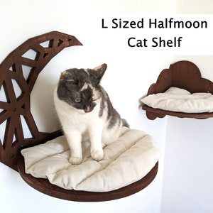 猫用棚 Lサイズ ハーフムーン、クッション付き壁掛け猫用家具棚 PurrPurrbyAnnabella、大型猫用棚 2025