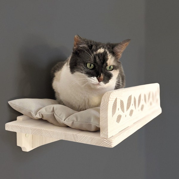 Pinewood Cat Bed Leaf Design, Size for all breeds, Modern Cat Funiture for all types of walls 2023, Cute Cat Perch