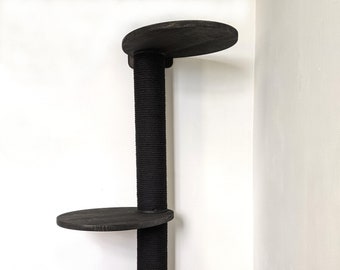 Modern Cat Tree Tower in a Black Color with Cotton Rope, Include 3 Egg Platform, Cat tree for large cats and medium sized