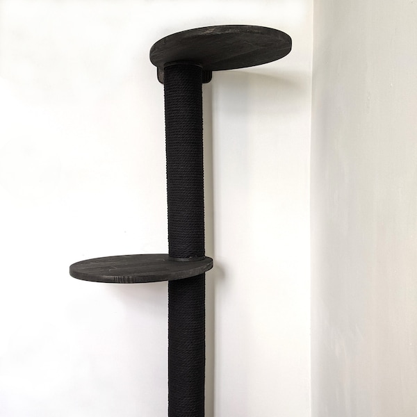 Modern Cat Tree Tower in a Black Color with Cotton Rope, Include 3 Egg Platform, Cat tree for large cats and medium sized