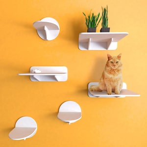 Cat Wall Shelves Set in White color with 3 Steps (size M) and 3 Shelves for playing and napping! Furniture set for Indoor and Outdoor use
