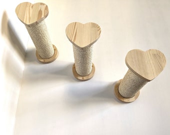 SET of 3 Scratching Post Cat Steps Heart Design, Cat Wall Furniture for Cats, Cat scratcher for Wall, Gift for Cats