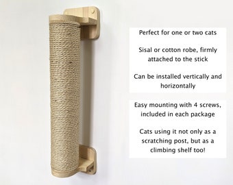 Rascador para gatos de madera de pino con revestimiento de sisal o algodón, Rascador moderno para gatos, Rascador, Rascador de pared para gatos, Katzenbaum