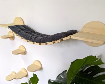 Set of Cat Bridge with Pillow for slipping and 5 Steps, Cat wall furniture set, Cat climbing wall, Cat wall furniture, Cat tower furniture