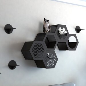 Hexagon cat shelf, Cat furniture modern, Unique cat trees, Cat ladder, Modern cat tree, Cat window perch, Cat wall shelves, Cat furniture