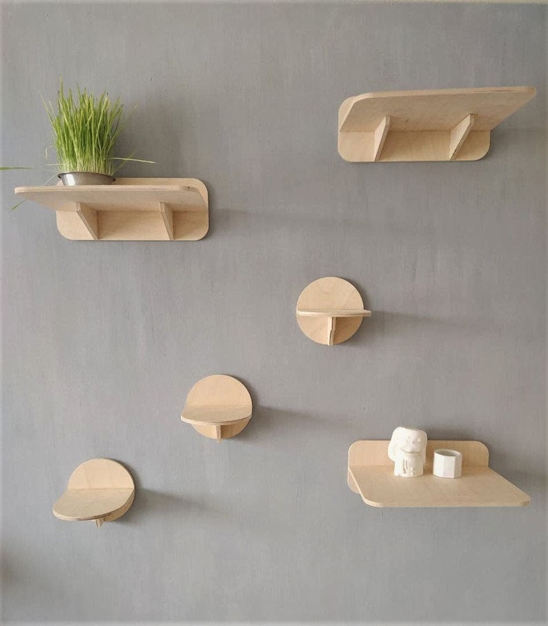 Cat Wall Shelves Set with 3 Steps size M and 3 Shelves for image 1