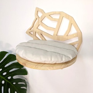 Cat with Ball Yarn Shelf in Geometric Style, Cat shelves, Cat furniture, Cat wall shelves, Modern Cat wall furniture bed, Unique cat trees
