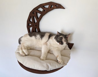 Cat Shelf L Sized HalfMoon, Cat Furniture Shelves for Walls with Pillows PurrPurrbyAnnabella, Shelves for Big Cats 2025