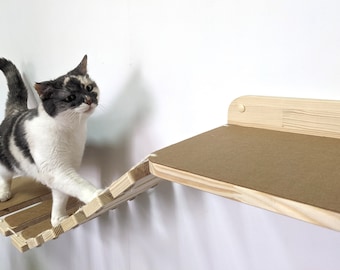 Station d'alimentation pour chat : gamelles en verre surélevées avec pont, mangeoire parfaite pour chat surélevée protégeant la nourriture et le chat des chiens et autres animaux
