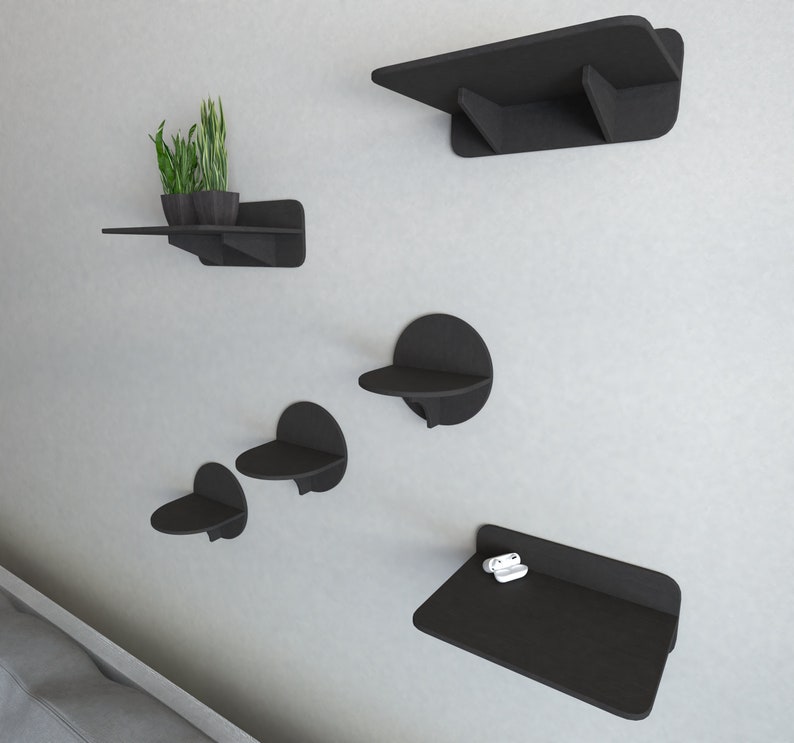 Cat Wall Shelves Set in Black color with 3 Steps and 3 Shelves, Cat shelves, Cat furniture, Cat tree, Cat tower, Cat wall furniture, Shelf image 2