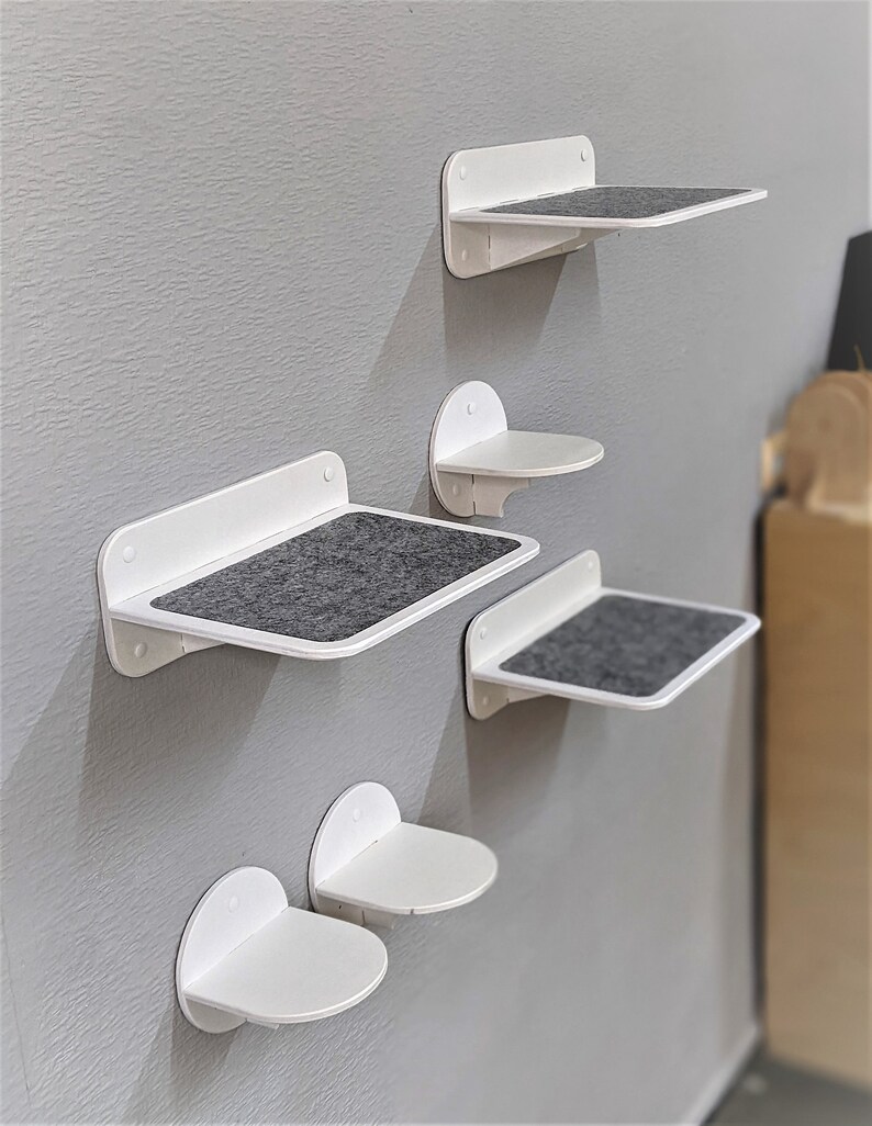 View of Cat Wall Shelves Set With Felt Modern Cat Furniture Cat - Etsy